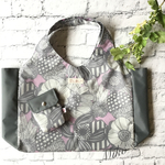 新柄　ナイロンエコバッグ　BIGフラワー(ラベンダーピンク×グレー) Lサイズ