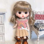 オビツ11   ニットプリーツワンピース(ピンク✖️黄色)