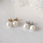 ﾜﾝｺｲﾝ * ひと粒ピアス * コットンパール