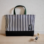 [再販]シンプルなストライプのレッスンバッグ(切替:黒)