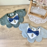 各1点限り♡ おめかしスタイ　男の子　スター柄　お呼ばれスタイ　結婚式　ネクタイスタイ　薄グレー　グレージュ　もくもくスタイ　【わんちゃんにも対応◎】