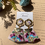 フラワーボタン×刺繍リボン✩.*˚ピアス/イヤリング
