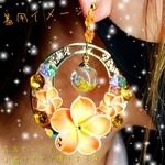 ꫛꫀꪝ✨限定❣液体ガラスドーム　キラゴテビジュー Bigプルメリア　ピアス　橙
