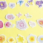 水彩画お花シール19枚（バラ、ビオラ、水仙、蓮、すずらんなど）手描きイラストのフレークシール