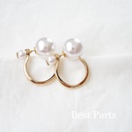 2pcs パールピアス スターアクセント ゴールド