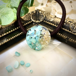 天然石とシェルのヘアゴム  レジンで夏らしく　ターコイズブルー