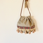 帆布　巾着　巾着バッグ　巾着バック　刺繍　フリンジ　ヴィンテージ