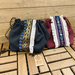 巾着　巾着バッグ　巾着バック　刺繍　フリンジ　帆布　ヴィンテージ