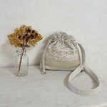 2WAY インド刺繍　ホワイトグレージュ巾着ショルダーバッグ　H