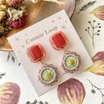 Electrical Flower×ヴィンテージボタンイヤリング/ピアス (red)