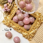 【6個】丸玉ビーズ18mm　ゴールドピーチミルク