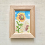 🌻透明水彩画「大きなひまわり」水彩画イラストミニ額  プチギフト  クマ　くま　ヒマワリ　母の日　父の日　夏ギフト🌻