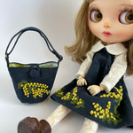 ミニチュアバッグ　ミモザ刺繍バッグ(ネイビー)