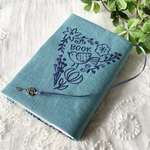 刺繍ブックカバー文庫本　ターコイズブルー鳥と花