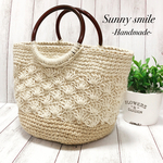 母の月無料ラッピング対応✳︎普段使いのバイカラーの丸ハンドルマルシェバッグ　麻ひもバッグ