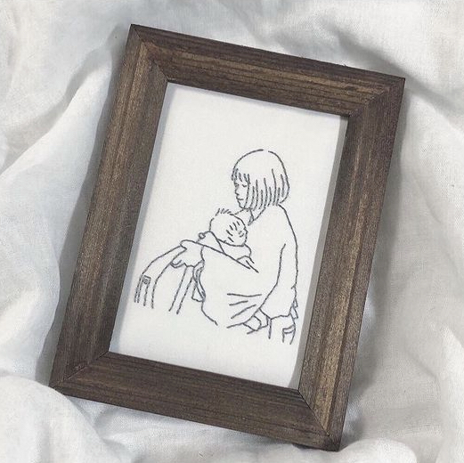 田中　　シルエット刺繍 シルエット刺繍 線画刺繍 線画 シルエット 刺繍 手縫刺繍 思い出