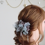 揺れるヘアアクセサリー♡ふわふわオーガンジー ナチュラルリネンのヘアゴム3011♡