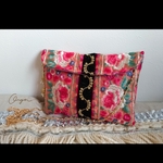 sale☆彡　 jewel porch～ 2way インド刺繍リボンの蓋付きポーチ＆バッグ アンティークフラワー　パールタッセル付き
