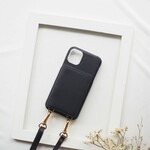 本革 ショルダー付き 背面収納カード 名前入れ レザーiphoneケース