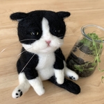 羊毛フェルト猫　ハチワレ猫　白黒猫