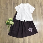 手刺繍 リネン 上品パープル の 紫陽花 ギャザースカート