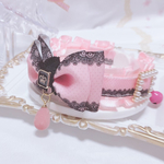 再販ラスト🧚‍♀️新作♡リボン首輪♡ゴシックレース柄♡ロゼットフリルピンク♡