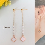 小さなシェル風クローバーとパールが揺れる❇︎ロングピアス・イヤリング