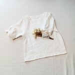 リボンスリーブ ブラウス　オフホワイト リネン