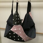 【くすみピンクとグレーのバイカラー 水玉柄 x 裏地グレー】2段ハンモック