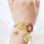 セット！ミモザとかすみ草のブレスレット＆バングル(イエロー)