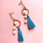 淡水パール×タッセル　チタンピアス