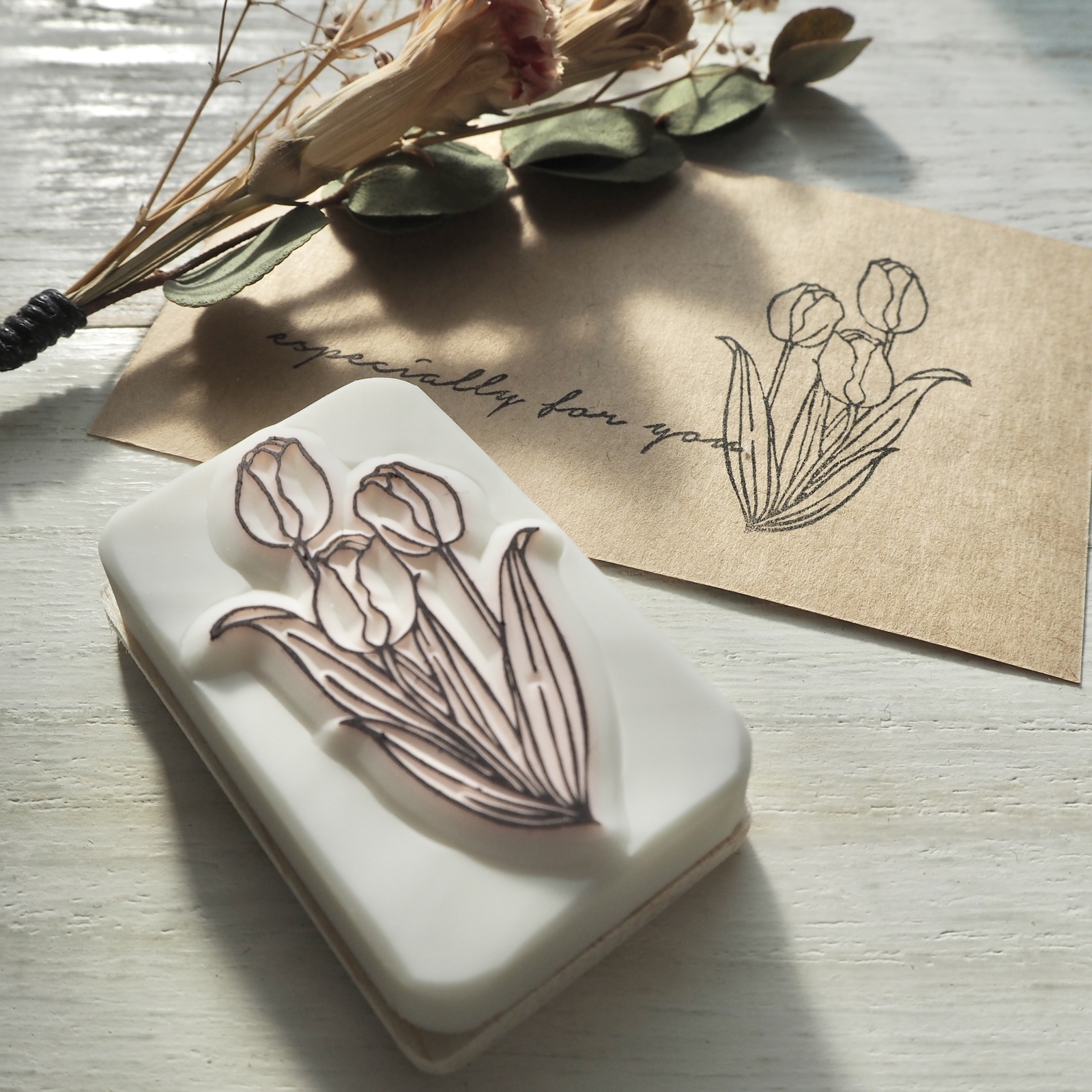 消しゴムはんこNo.399 ちびくまとチューリップ