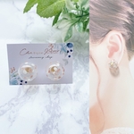 【ピンクベージュ】ガラスボールピアス/ノンホールピアス