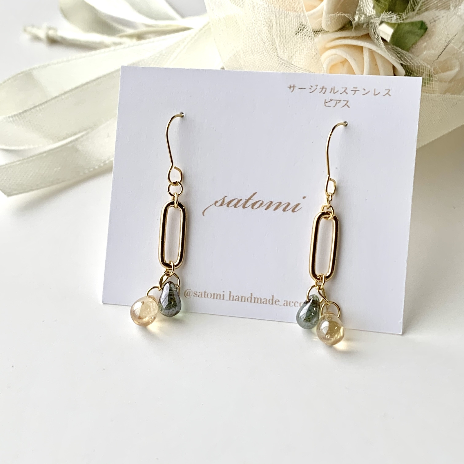 再販♡人気」チェコビーズ＊しずく×ゴールド ピアス/イヤリング 