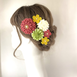 天竺牡丹 【心春-こはる】長春色×菜の花色  6点セット つまみ細工 和装  成人式 卒業式