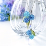 紫陽花 ラリエット ロング ネックレス 金属アレルギー対応 サージカルステンレス 梅雨 初夏 あじさい 透明感 ブルー 水色 キャンディ金平糖 フェイクスイーツ