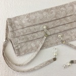 再販⭐️ロング リボンマスク 【ペイズリー柄　グレージュ】（ノーズワイヤー、フィルターポケット付きマスク　不織布マスクカバーにも）