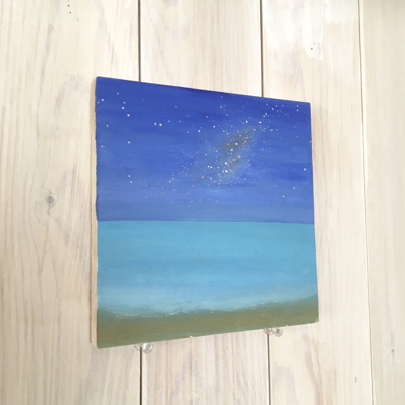 優しい海辺の天の川と星たち アクリル画 原画 インテリアギフト