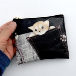 感謝セール品❤️ブラックデニムねこ😻　便利ラミネート ミニポーチ　12cmファスナー
