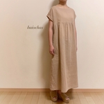 Wガーゼ 半袖胸元切り替えワンピース(beige)
