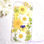 押し花iphoneケース ＊黄色い花＊スマホケース   名入れ可能  ラメ・ホロ・スワロフスキー無料 [受注製作]