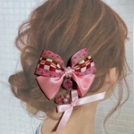 1点限り！ 和柄 ･ サテン リボン と パール の 夏 祭り かんざし 〜麻の葉〜 ヘアクリップ 浴衣 着物 和装 和物 和 簪 ビーズ 麻の葉 市松 ピンク