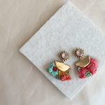 スワロフスキーとインド刺繍リボンのピアス＊イヤリング　ミニサイズ