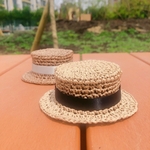 カンカン帽　ベージュ　犬用帽子