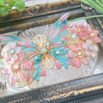 花咲くステンドグラスの蝶とバレッタ〜モネの池〜（hair ornaments Stained glass butterfly 〜Monet's Pond〜）