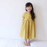 《在庫限り》フレンチスリーブ　マスタードのナチュラルワンピース 90.100.120cm 女の子 おしゃれ かわいい 大人っぽい 子供服 半袖 フレンチテイスト 無地