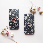 【iphone各種】バンカーリング付き♥小花柄 フラワー ブラック ソフトケース