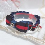 🧚‍♀️新作new♡首輪♡GUCCIライン風リボン♡ネイビーレッドストライプ♡
