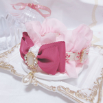 🧚‍♀️新作new♡首輪♡ビクトリアローズリボン♡ミニ薔薇サーモンピンク柄♡♡ソフトロゼットピンクギャザーフリル♡姫系♡