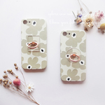 【iphone各種】バンカーリング 付き♥ レトロフラワー グレージュ 花柄 シリコン ソフトケース